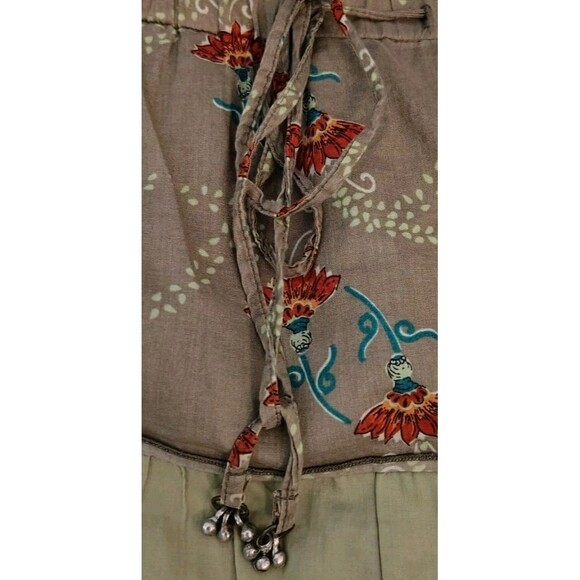 Venezia Skirt Size 26/28 Green Floral Tiered Patchwork Pull String Small Bells - Picture 3 of 6